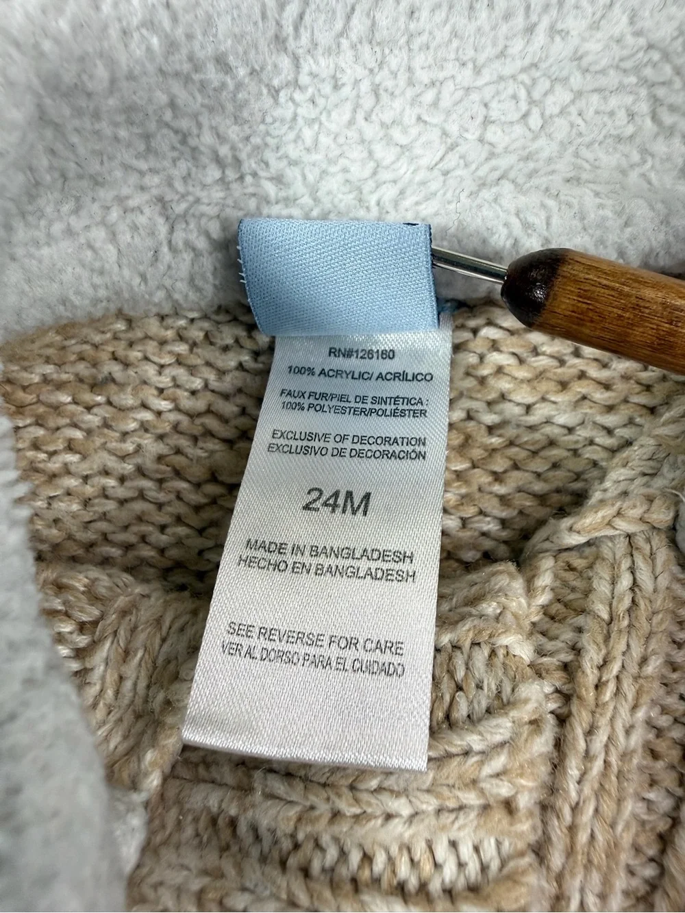 LITTLE LAD Boys Cable Knit Sweater Size 24M Oatmeal Sherpa Elbow Patch Grandpa